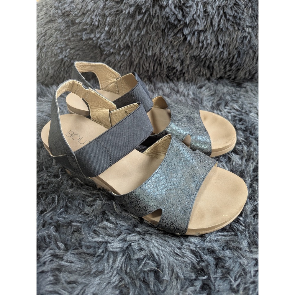 Boutique by Corkys‎ Fig Metallic Wedge Sandals Womens 9 Black Elastic Slingback